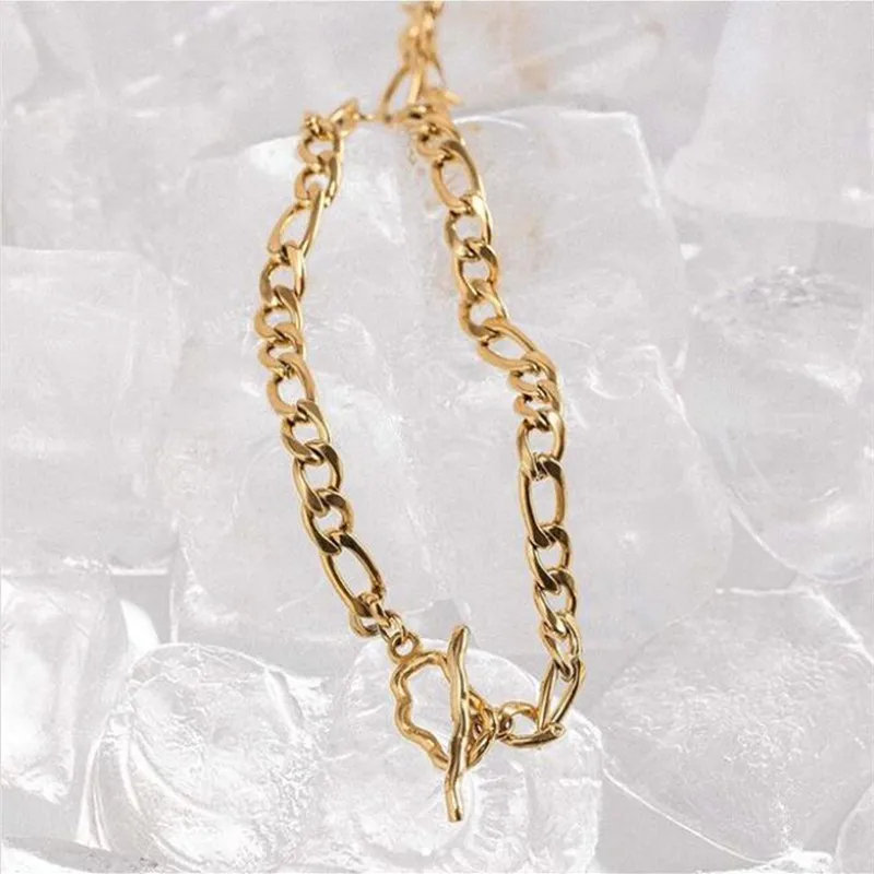 

Mavis Hare Stainless steel KELANIA CHAIN Gold Figaro chain necklace with special Toggle Clasp as Mother Minimalist jewelry