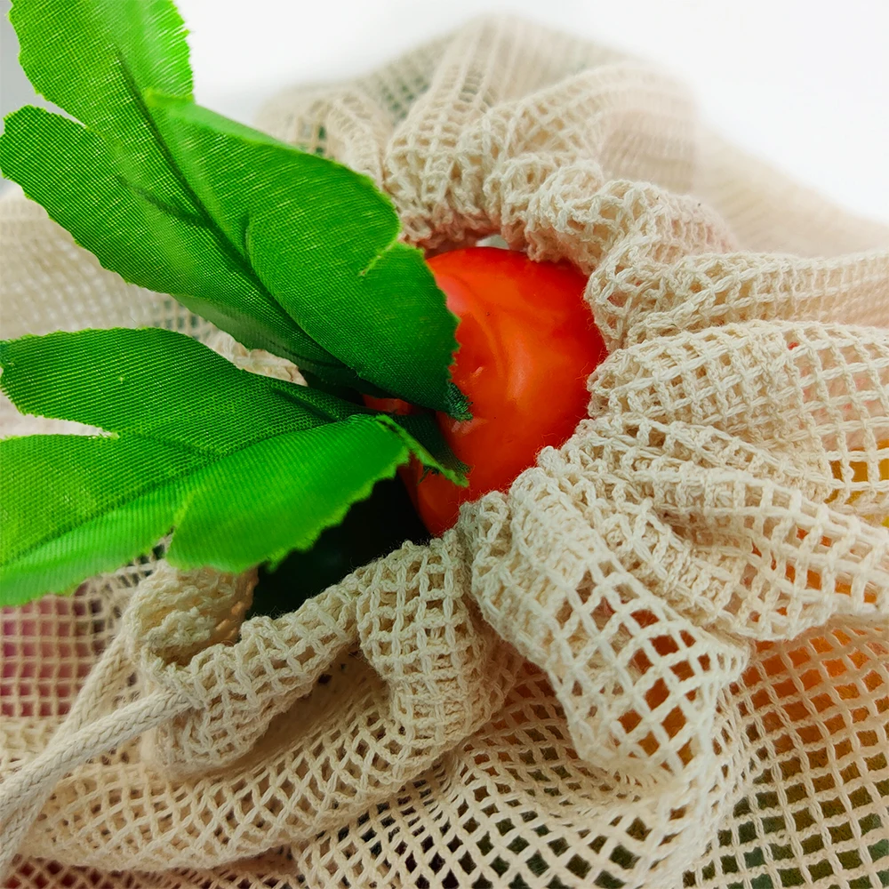 

Cotton Mesh Vegetable Bags Produce Bag Reusable Cotton Mesh Vegetable Storage Bag Kitchen Fruit Vegetable with Drawstring
