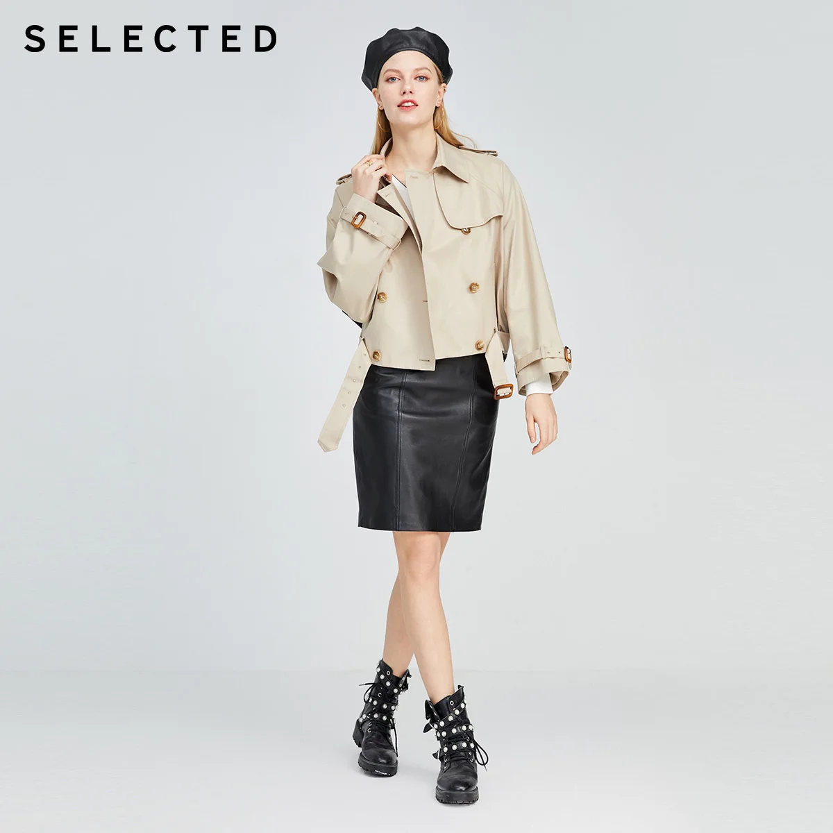 

SELECTED Women's 100% Cotton Contrast Stitching British Loose Short Coat R|420121514