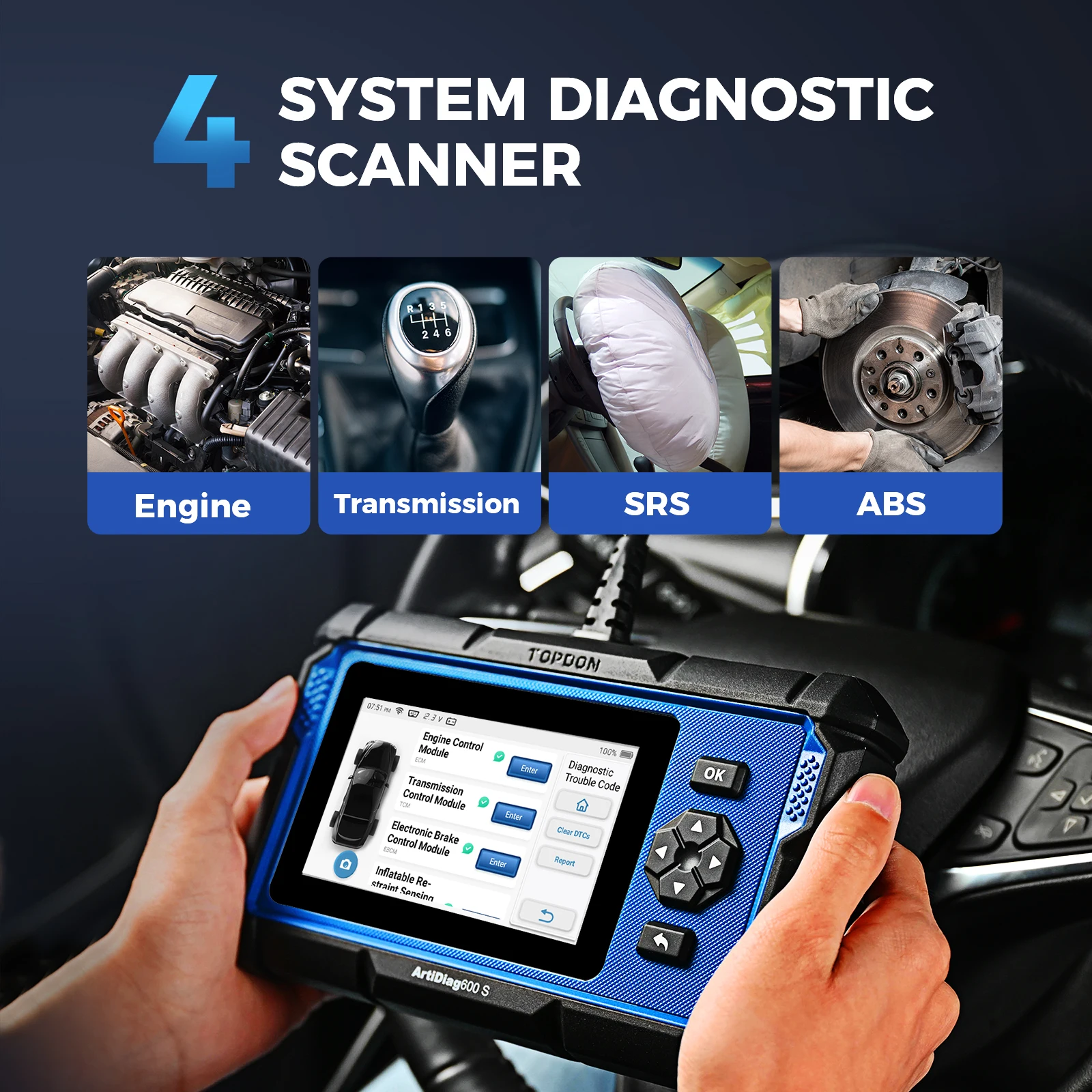 Автомобильный диагностический сканер TOPDON ArtiDiag600S OBD2 прибор для диагностики ABS SRS