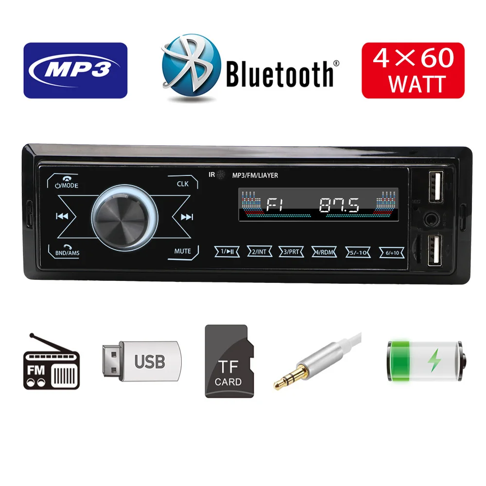 

Автомобильный mp3-плеер 1 Din Bluetooth Handsfree Dual USB FM Сенсорный Музыкальный USB/SD Стерео с входом AUX в приборную панель цветной автомобильный Аудиомагн...