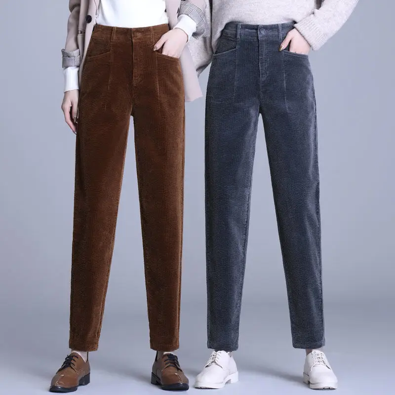 Женские вельветовые штаны шаровары на осень и зиму 2020 Свободные повседневные