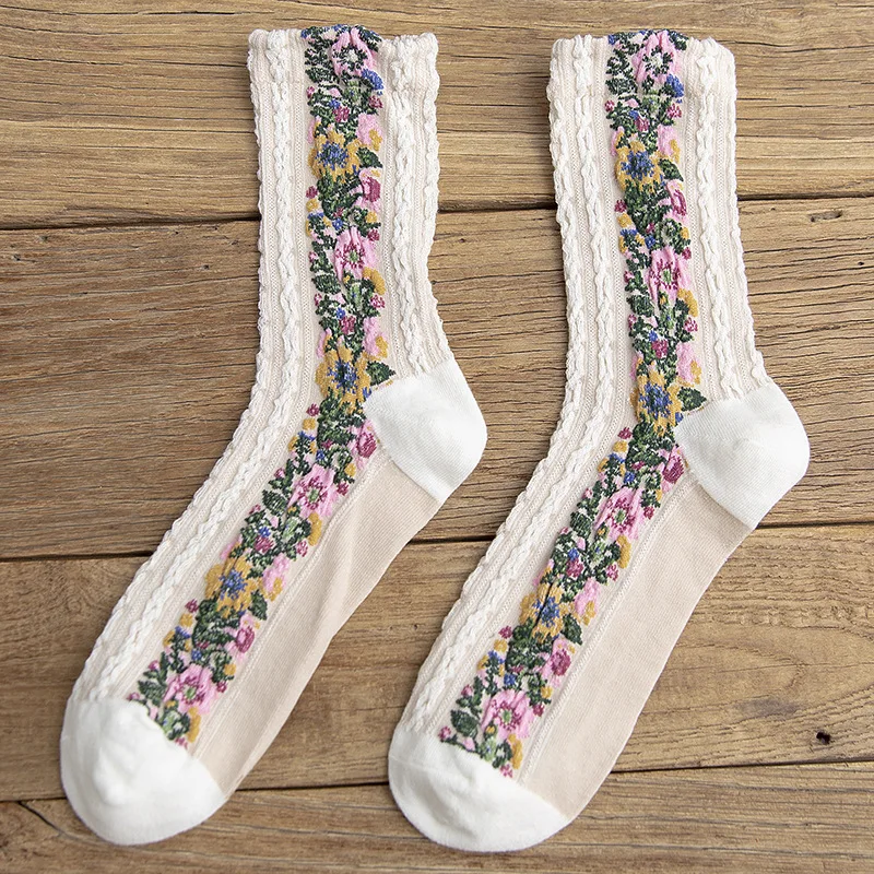 Embroidery Flower Socks Ethnic Style Women Socks Girls Female Sleeping Home Floor Bedroom Socks harajuku Casual Floral Sox 35-40