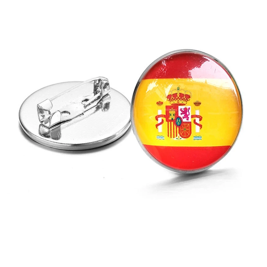 

Red Yellow Red Crystal glass Metal Spanish National Emblem brooch Coat of Arms of Spain/Spanish Flag Brooch/Badges/Lapel Pins