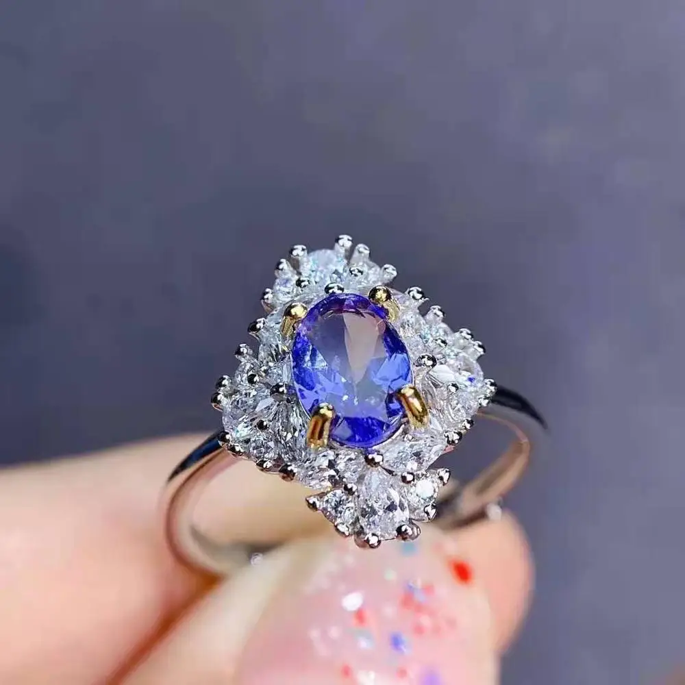 

Natural High Purity Tanzanite S925 Classic Style Ring Charming Fine Fashion Wedding Jewelry for Women Free Shipping MeibaPJFS