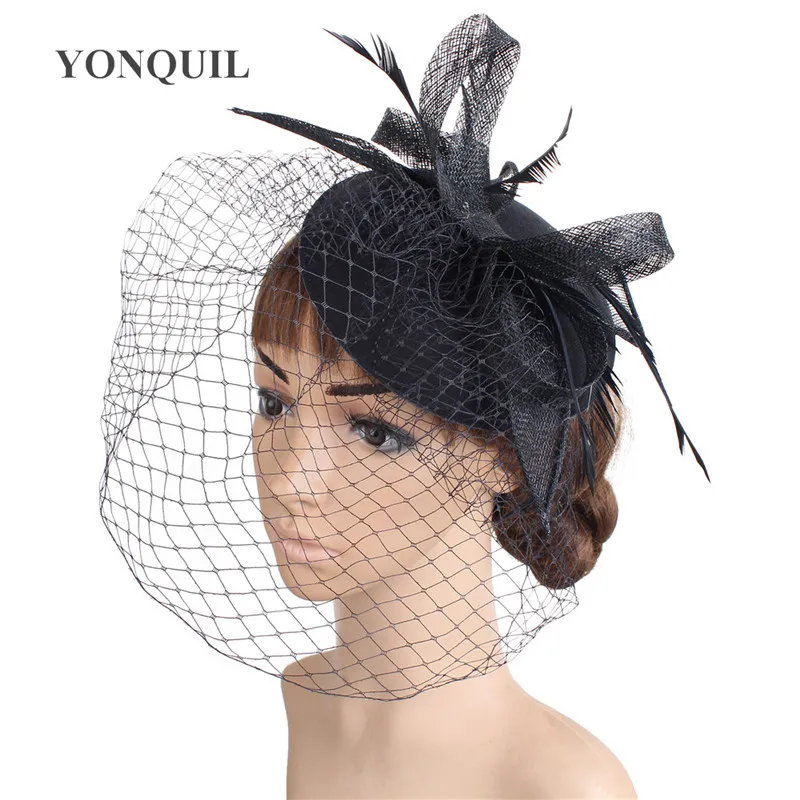 

Bride Mesh Wedding Headpiece Fancy Feather Fashioh Women Fascinator Hat Hair Pin Wedding Party Ladies Millinery Cap Handmade