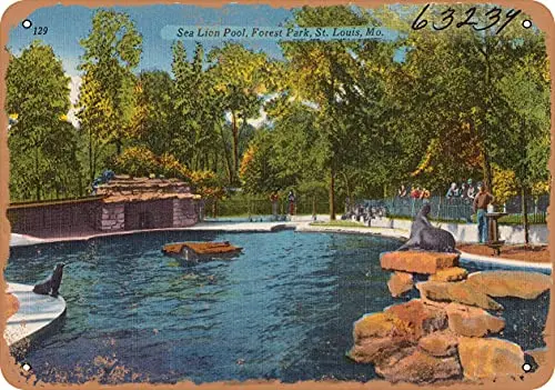 

Металлический знак-открытка Миссури-бассейн морского льва, Forest Park, St. Louis, Mo. -Винтажный ржавый Настенный декор для кафе, пива, бара D