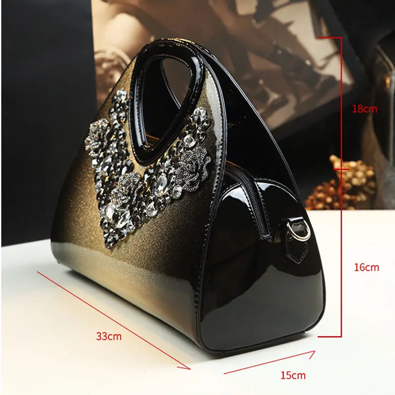 High Grade Leather Women's Bag With Diamond Dumpling Bag Pure Leather Shoulder Bag Handbag Temperament Messenger Bag Middle Aged