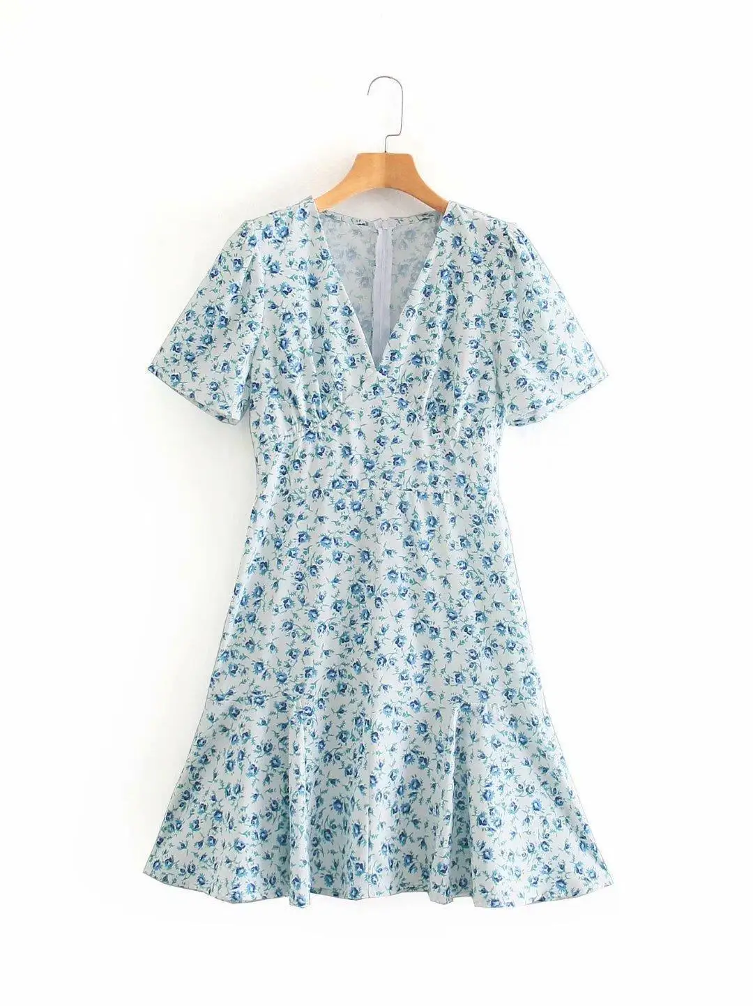 Женское платье с V образным вырезом и оборками|Женские платья| |