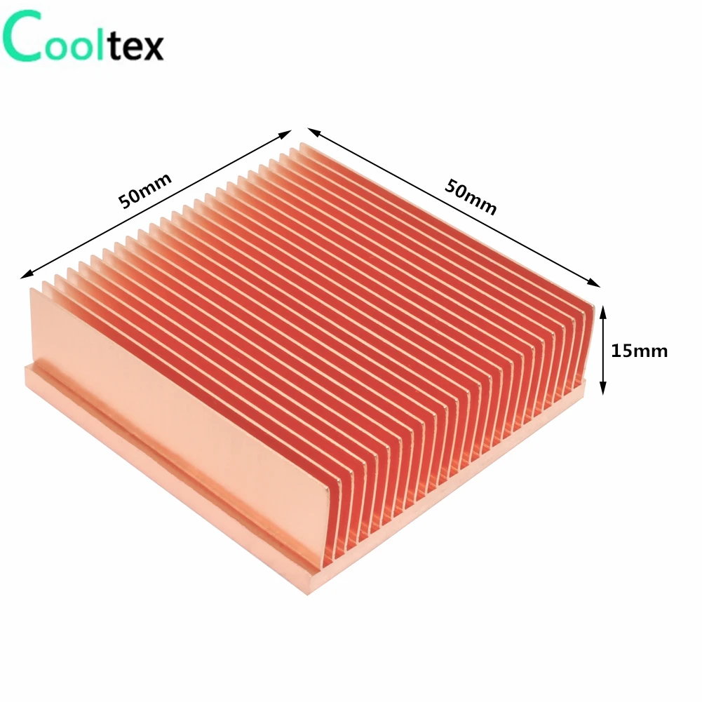 2 шт. Чистый медный радиатор 50x50x15 мм Skiving Fin Радиатор кулер для электронного чипа IC Светодиодный охлаждения