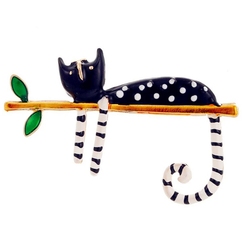 Брошь в виде ленивого кота сидящего на дереве эмалированные броши женская модная