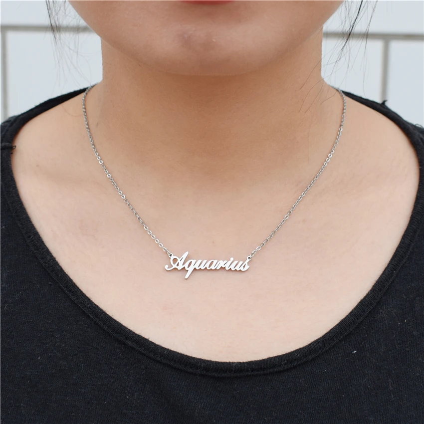 Buy Letter Aquarius Pendant Necklace for Women 12 Zodiac Constellation Gold Stainless Steel Chain Womens Necklaces Wedding on