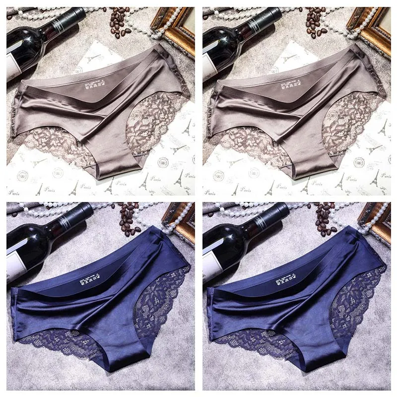2gray 2blue TEXIWAS, 4 шт./лот, кружевные трусики для женщин, бесшовное дамское нижнее белье, кружевные трусы, сексуальные трусики для женщин, комфортное нижнее белье размера плюс - Цвет: 2gray 2blue