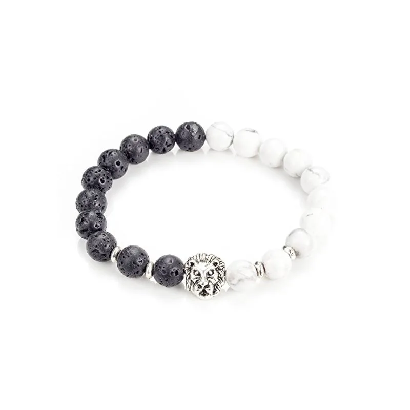 

Alloy Lion Head Stretch Bracelet 8mm Lava Stone Beaded Jewelry