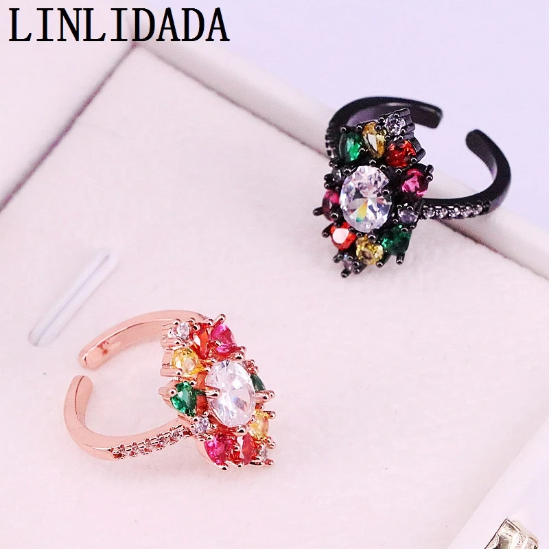 

5Pcs fashion jewelry Micro Pave Rainbow cubic zirconia cz ring Colorful CZ Paved engagement band ring For Women