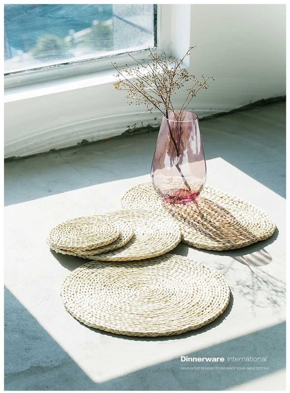 Японский плетеный коврик ручной работы из кукурузы круглый соломы и трикотажа