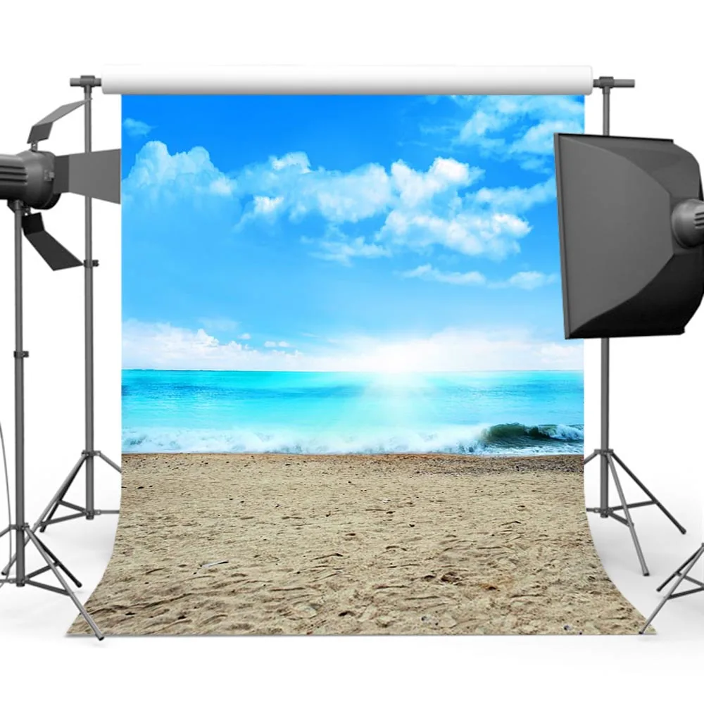 

Summer Sandy Beach Photography Backdrop Blue Sky Sea Wave Holiday Background for Photo Studio