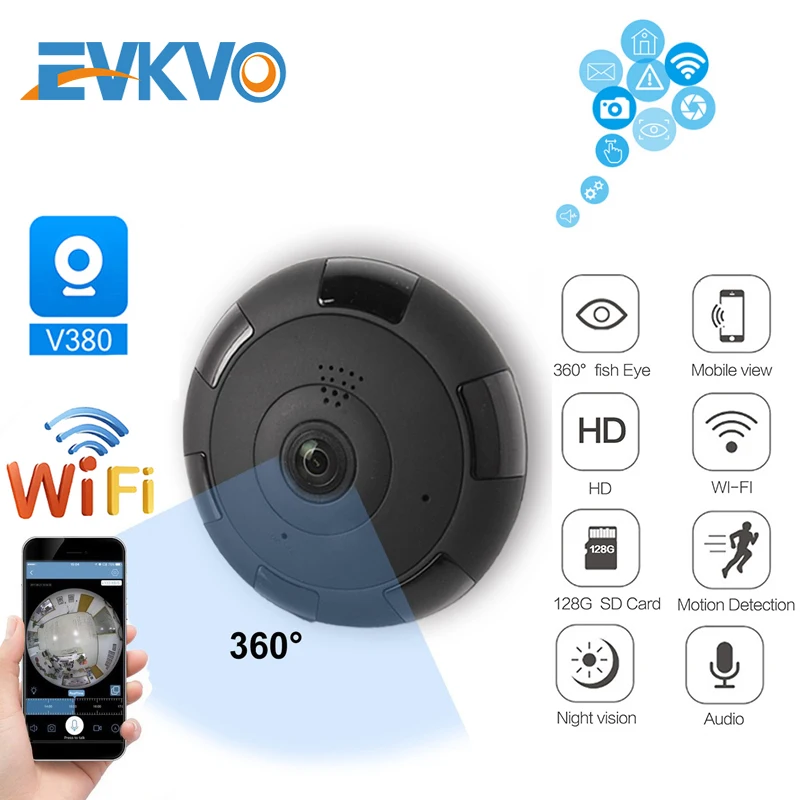 360 ° домашней безопасности 1080P IP Камера Wi Fi 2MP аудио запись SD карты памяти P2P HD