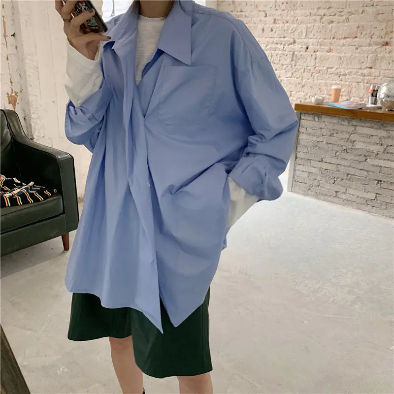 Шикарная синяя офисная Дамская свободная Осенняя стандартная Женская