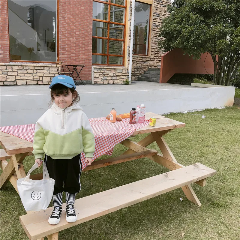 2019 Autumn and Winter New Arrival Korean style matching colors thickened hooded fashion hoodie for cool baby girls boys | Детская