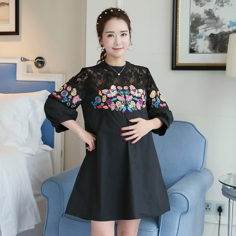 

8837# Summer Chic Lace Patchwork Maternity Blouse Fashion Butterfly Embroidery Shirt Clothes for Pregnant Women Pregnancy Tops