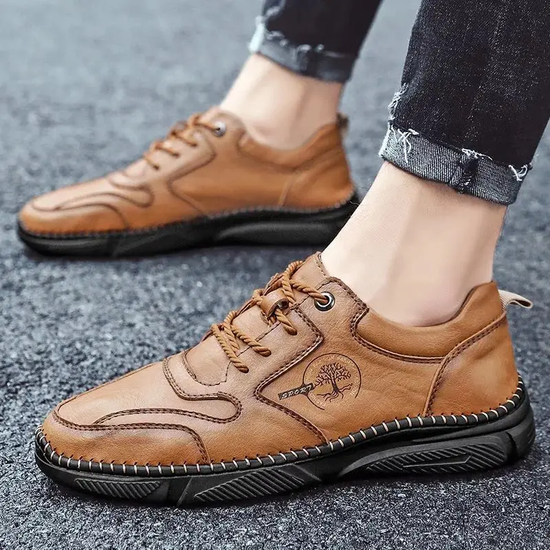 

Men's Casual Handmade Shoes Business British Style Shoes Outdoor Waterproof Non-Slip Breathable Comfortable Flat Shoes