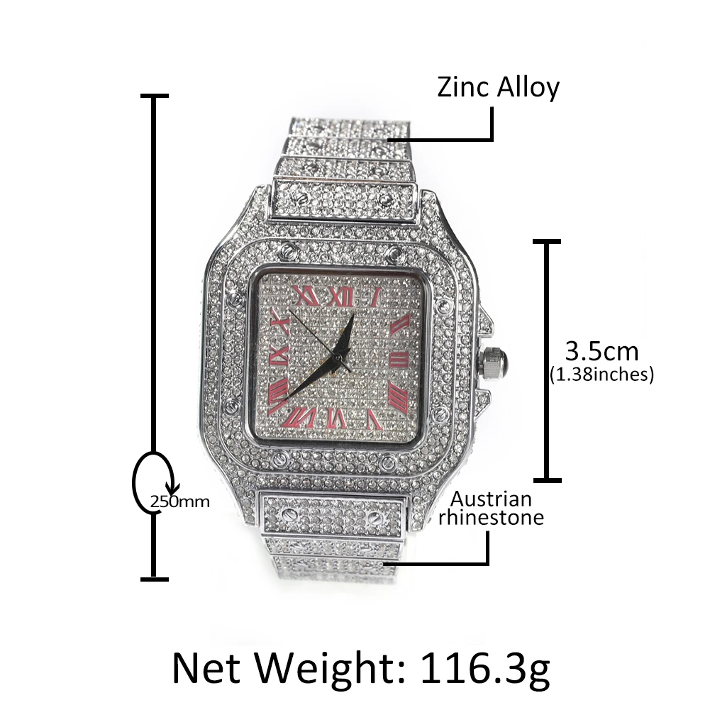 Часы наручные BLING KING Мужские кварцевые роскошные квадратные с синими и розовыми