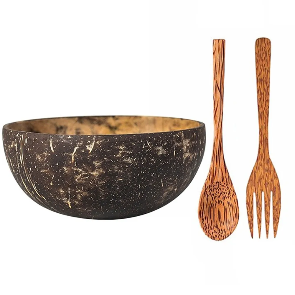 

1 Coconut Bowl Coconut Shell Bowl Breakfast Oatmeal Bowl Coconut Shell Tableware Coconut Fork No Harmful Substances Unique Bowl