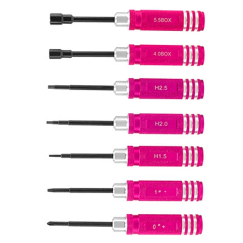 

7Pcs Hex Driver H1.5/H2.0/H2.5/ 0Inch +/1Inch -/4.0 BOX/5.0 BOX DIY Hexagonal Hex Screwdriver Tool Kit for RC Model