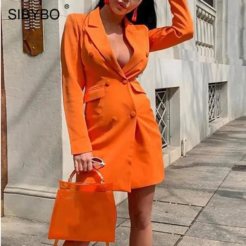 SIBYBO двубортный зазубренный осенний Блейзер Женская мода с длинным рукавом сексуальные женские топы однотонные повседневные женские пальто и блейзер