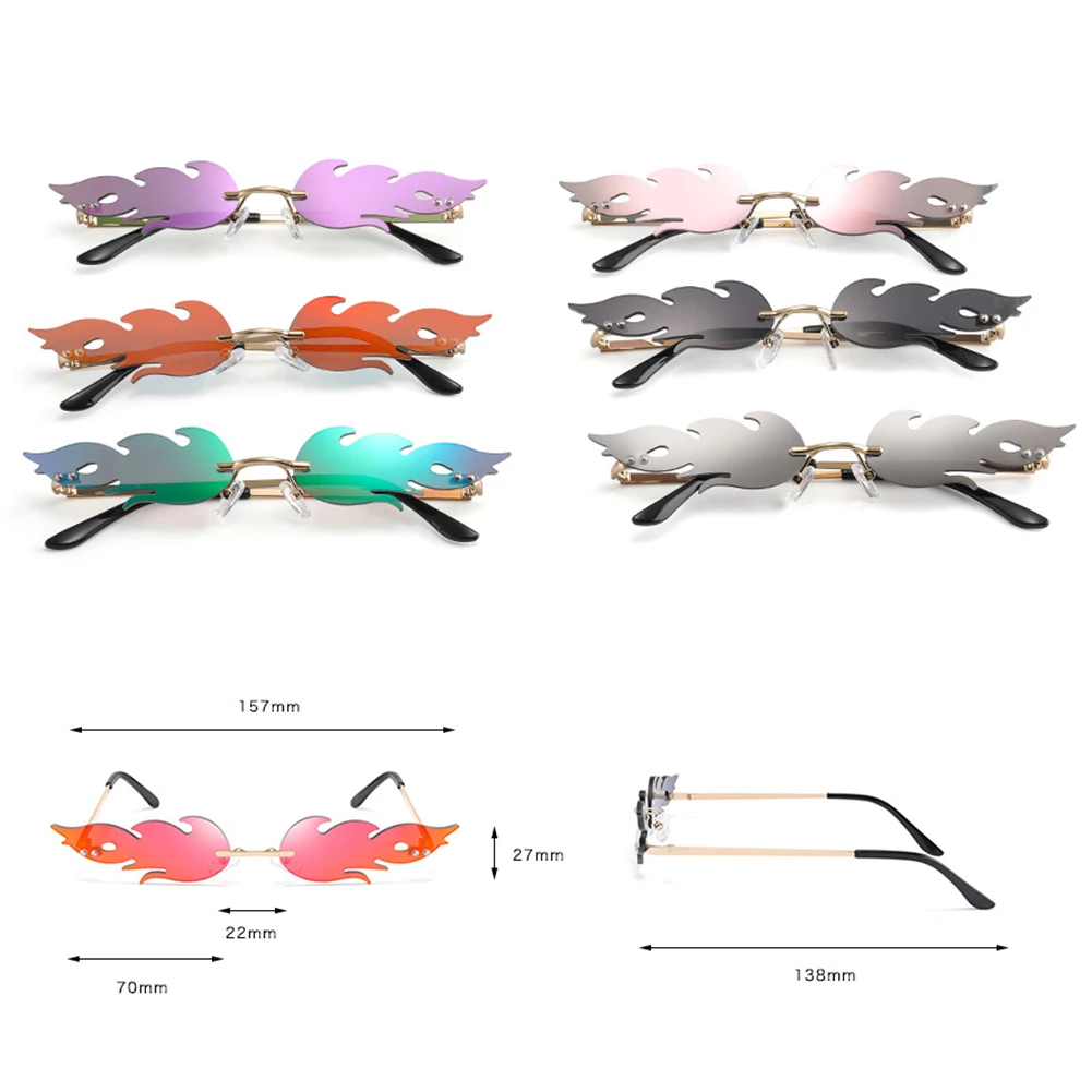 

Rimless Wave Sunglasses Fire Flame Sunglasses Streetwear Car Driving Glasses Trending Narrow Fashion UV 400 Eyewear Dropshipping