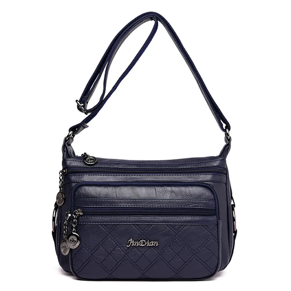 Three-layer zipper Women crossbody bags for women bag over shoulder High Quality Leather Messenger Bags sac a main tote Bolsas - Цвет: Blue