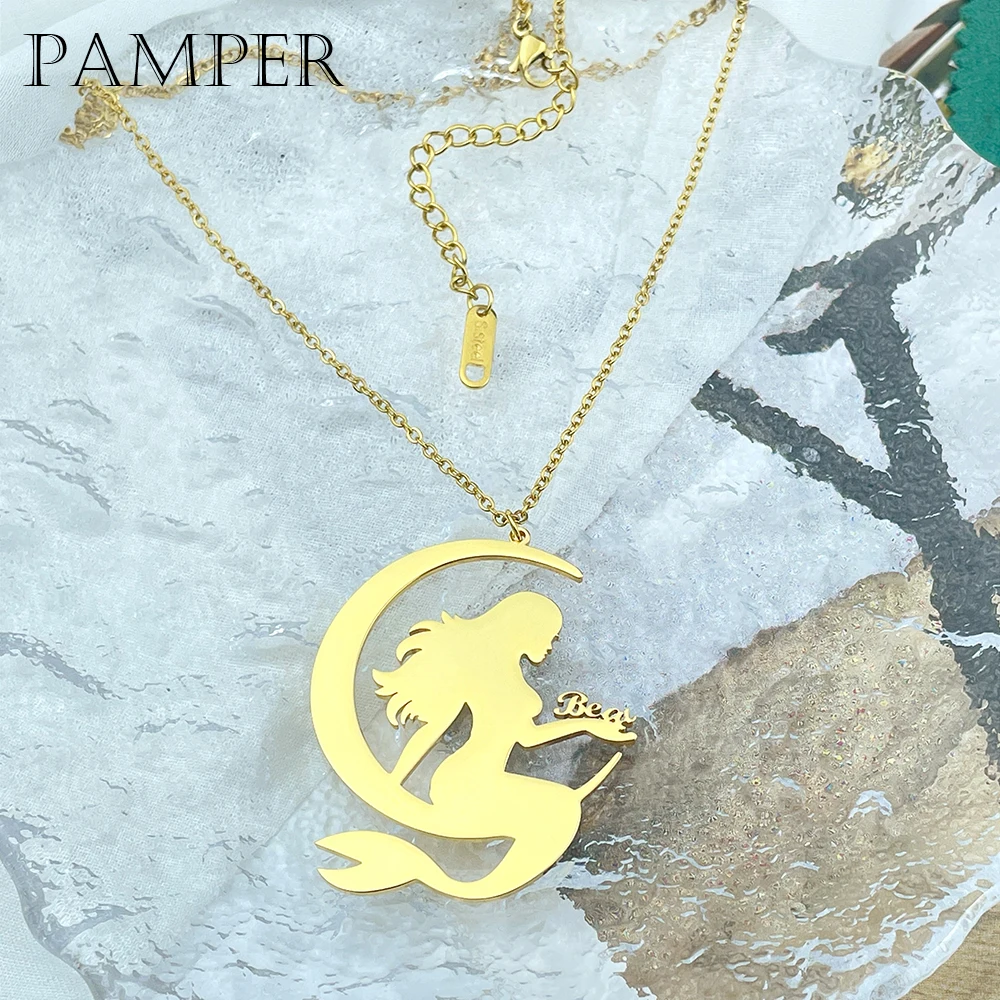 

Памперсная цепочка с именем персонализированной принцессы русалки золотое ожерелье для девочек из нержавеющей стали Рождественский подар...
