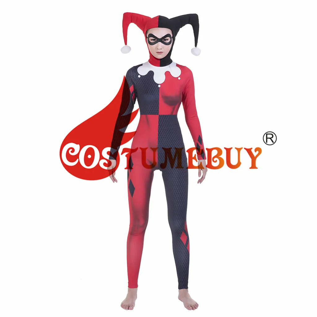 Costumebuy отряд самоубийц Куинн косплей костюм боди комбинезоны фантазия полная голова носить маска на глаза для Хэллоуина для женщин девочек реквизит