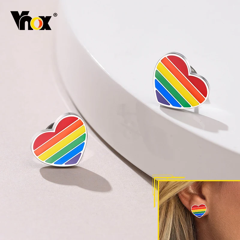 

Vnox Heart Rainbow Stud Earrings for Women Jewelry, Anti Allergy Stainless Steel Pride LGBTQ Punk Ear Clip Accessory