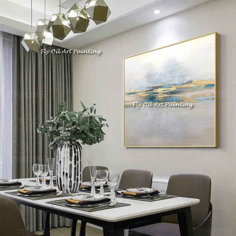 Золотистая синяя мраморная абстрактная картина ручной работы холст в