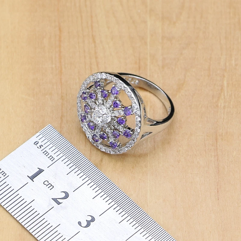 Набор женских ювелирных изделий из натурального серебра 925 пробы с фиолетовым