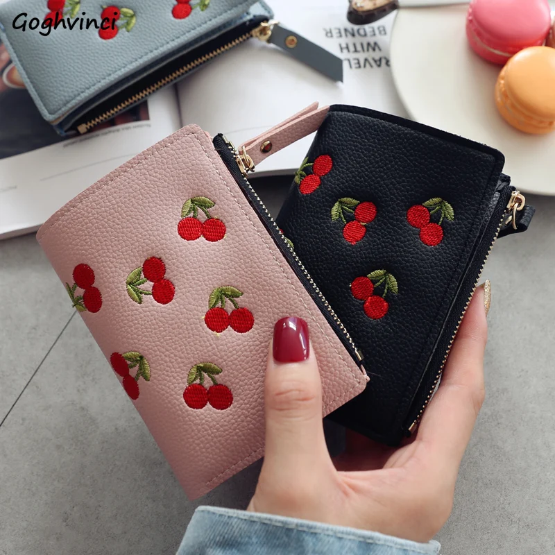 

Кошельки для монет, Женский кошелек на молнии с вышивкой вишни, Женский кошелек, мини-сумка для денег, простая модная шикарная элегантная за...