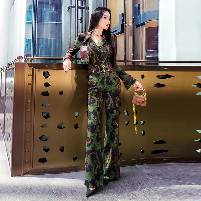 

Heavy Industry Autumn Women's Street Retro Contrast Color Printing Jumpsuit 2022 Fashion Design Sense Military Style Jumpsuit