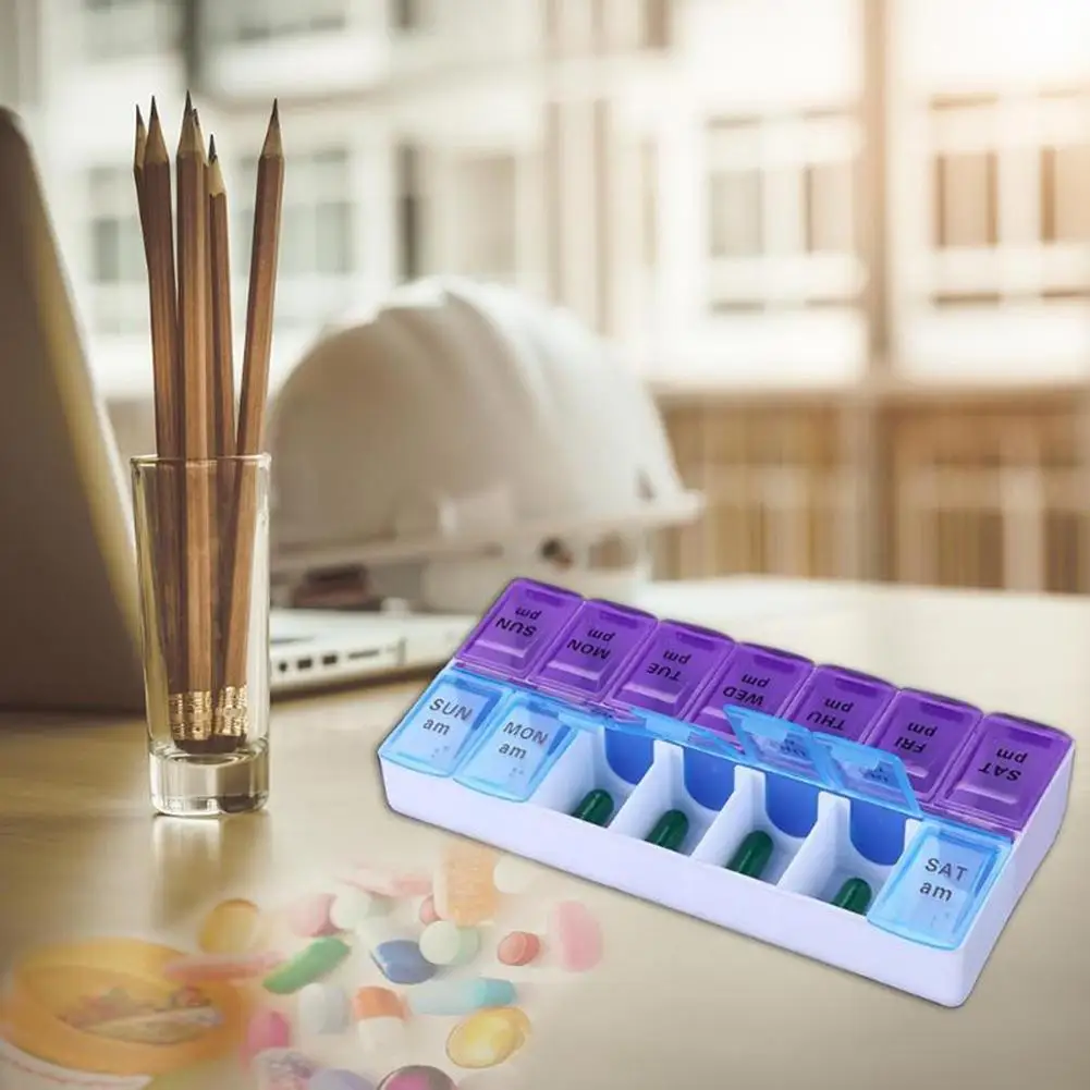 

Dual Rows 14-grid Pill Box Seven Day Tablet Drug Case Medicine Case Pill Case Container Storage Divider Dispenser
