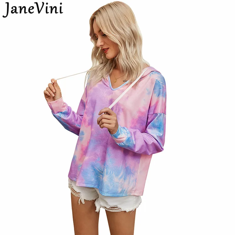 JaneVini Повседневная Толстовка худи женские цветастые свободные тай дай верхняя