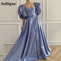 sodigne a line elegant prom dress puff short sleeve taffeta women formal gowns pleats long evening gowns 2021