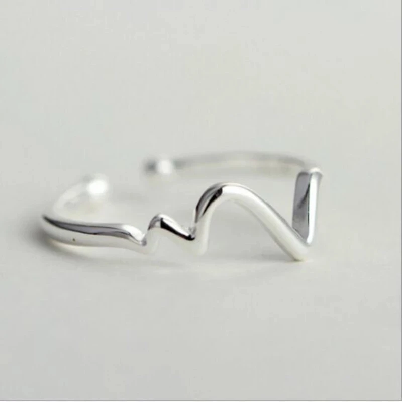 

YPAY 2021 New Fashion Simple V-ring Anti-allergy Korean 925 Sterling Silver Jewelry Wave Type Temperament Opening Rings
