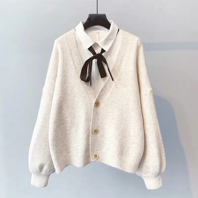 

2020 Women Cardigans Winter Cashmere White Sweater New Year Sweater Chic Tops Woman's Sweater Cardigans jersey knit Jumpers