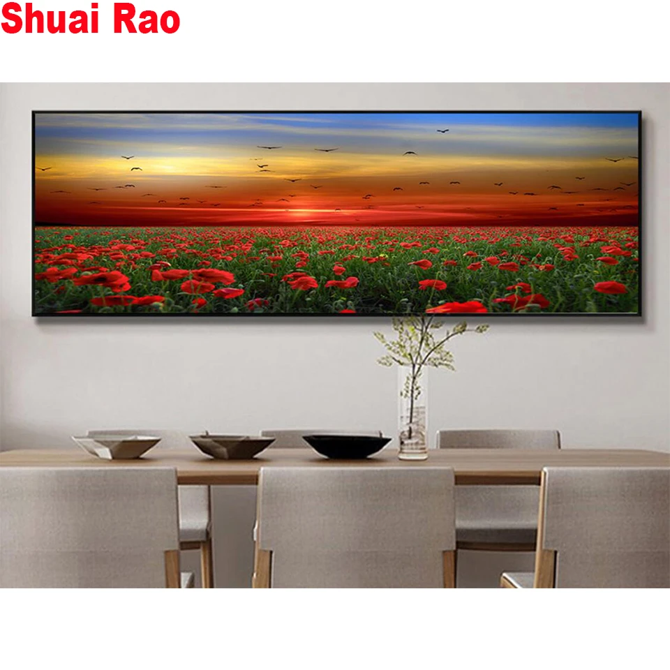 

diy diamond paintind rhinestone mosaic "red poppy fields" cross stitch 5d embroidery diamond full square round drill large