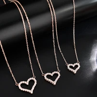 moflo new delicate crystal love heart necklaces rose gold rhinestone heart pendant necklace for girls