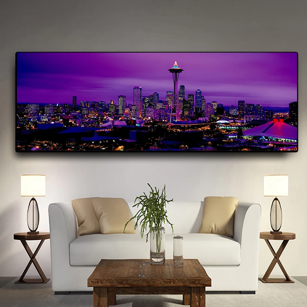 

New York City Lanscape Painting Manhattan Night Posters and Prints on Canvas Wall Art Picture for Living Room Home Cuadros