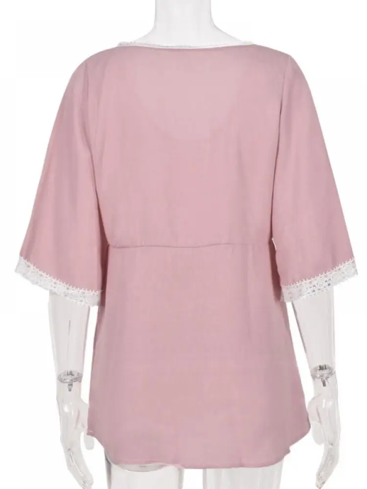 

Women Casual Half Sleeve Casual Tops Summer Fashion Lace Stitching Female Loose T-shirt