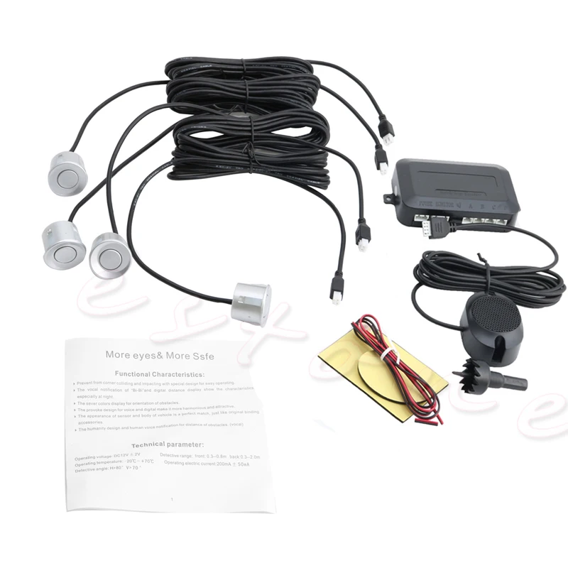 4 датчика парковки автомобильный резервный радар заднего вида зуммер звуковая