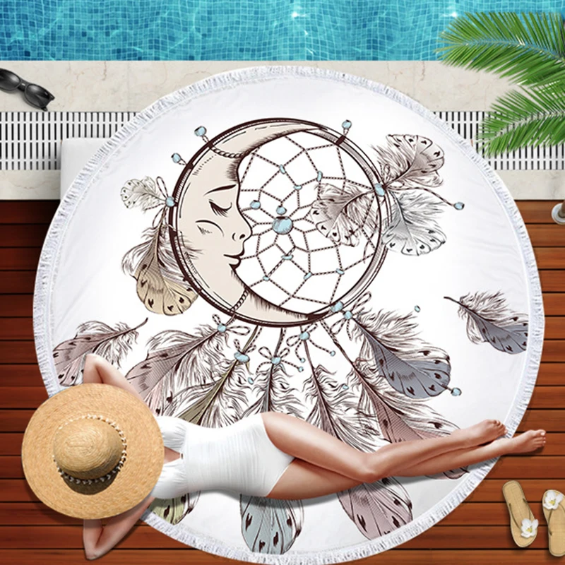 Пляжное полотенце с принтом Ловец снов круглое пляжное из микрофибры большое